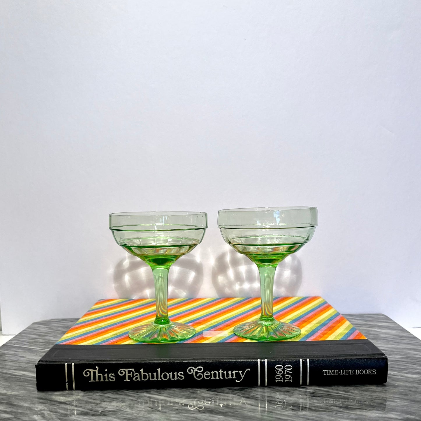 1930s Uranium Champagne Coupes (set of 2)