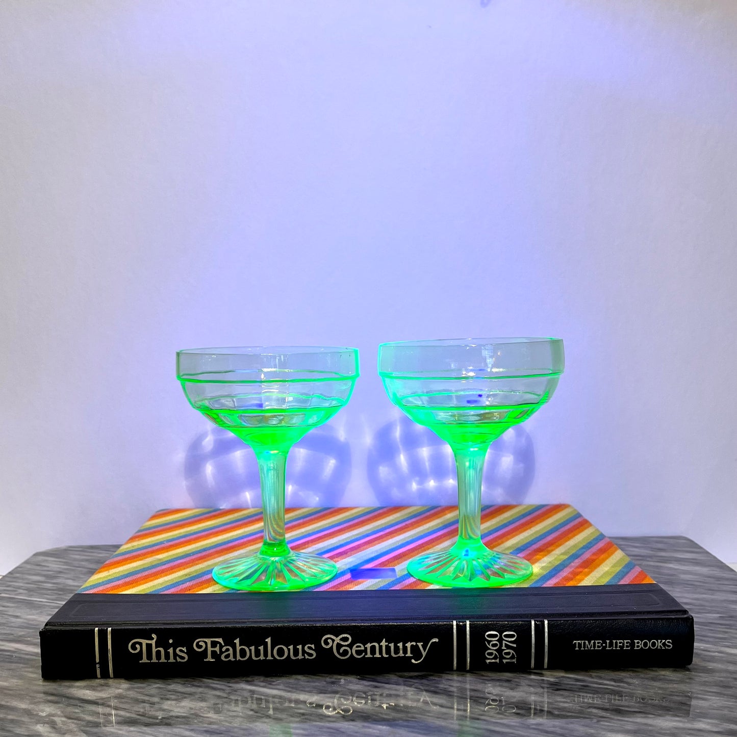 1930s Uranium Champagne Coupes (set of 2)