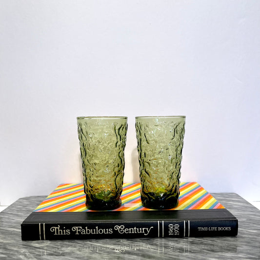 Anchor Hocking Avocado Green Crinkle Tumblers (set of 2)