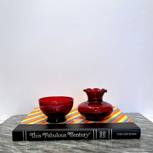 Anchor Hocking Royal Ruby Red Sugar Bowl and Cream Jar Set